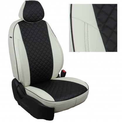 Купить Авточехлы из экокожи Премиум (толщина 1.2 мм), дизайн ромб, для Volkswagen T-5 Фургон 2003, 2-3 места